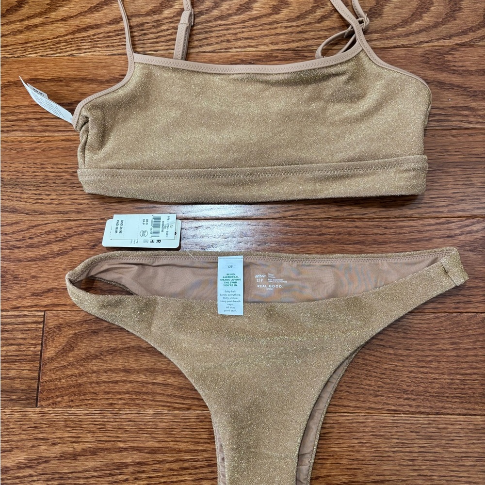 Aerie Sparkling Gold Swimwear New with tags size S